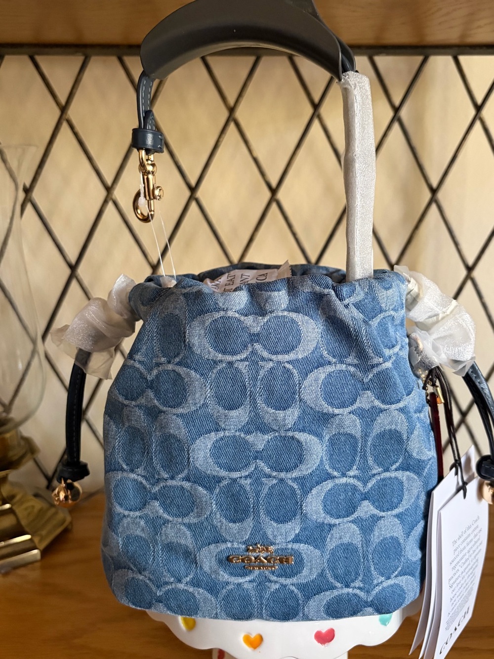 Coach “Faye” Mini Drawstring Bag In Signature Denim Nwt